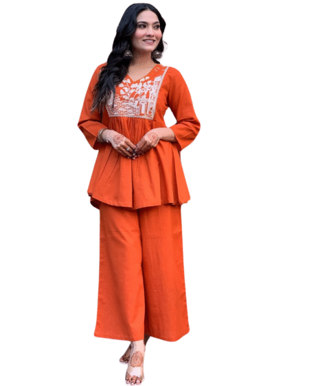 Trendy Embroidered Cotton Slub Kurta Set ? Everyday Elegance (M)